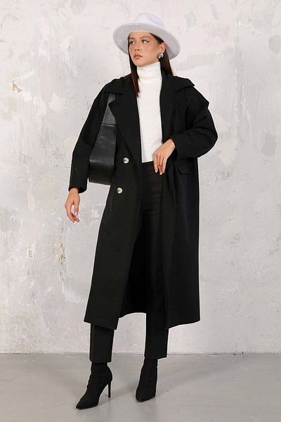 Melike Tatar Oversize Black Stamped Coat - 32-6502