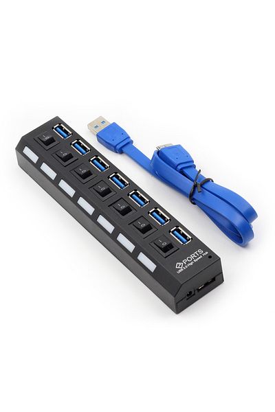 Triline 7 Port USB Hub -Multiplexer USB 3.0 with On/Off Switches