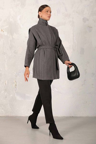Melike Tatar ANTHRACITE Short Stamp Coat - 32-6501 Model