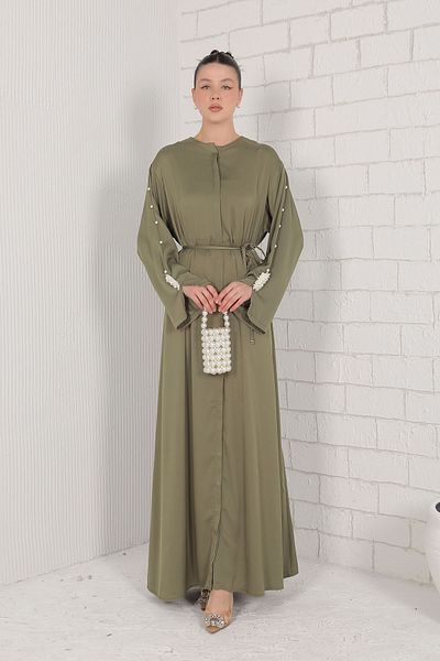 Melike Tatar Pearl Khaki Abaya - Sleeve 32-2051