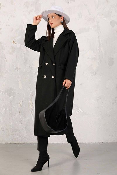 Melike Tatar Oversize Black Stamped Coat - 32-6502