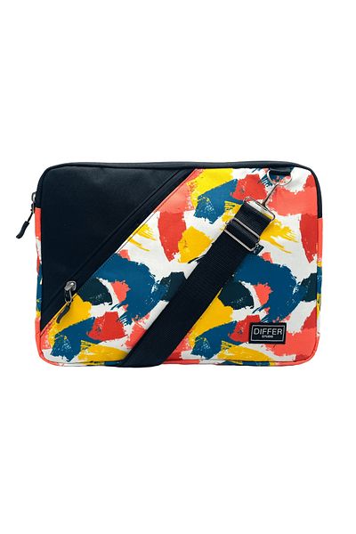 Differ Studio 13-14'' Inch Colorful Patterned Black Brush - Water Resistant, Zippered Macbook/ Notebook/ Case/ Bag
