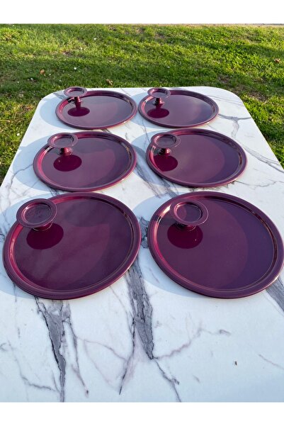 NEWTREND Züccaciye 2 Model 6'lı Mor Yuvarlak Tepsi Ve 6'lı Mor Makaronluk Kah...