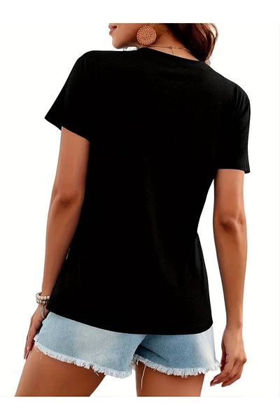 mercoledi Tricou oversize damă casual - decolteu în V, imprimat
