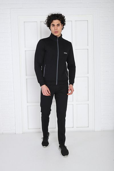 NEED LİFE Men's Black Tracksuit Set - Comfortable Fit, Pocket, Embroidered, Double Cotton
