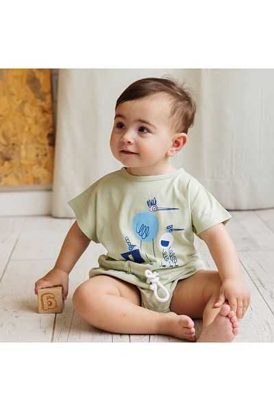 Little Yucca Water Green "Butterfly" Organic Cotton Shorts Jumpsuit