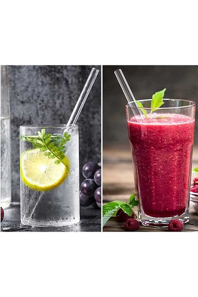 Dalian Home 6 Pieces Transparent Glass Straws - Straight and Curved