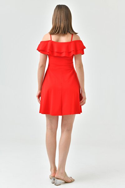 bayansepeti Red Homecoming Dress - Flexible Crepe, Two Layers of Flywheel and Sling Detail 014