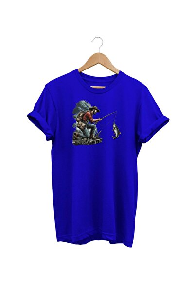 WİDİ تي شيرت Widi Fishing مطبوع باللون الأزرق