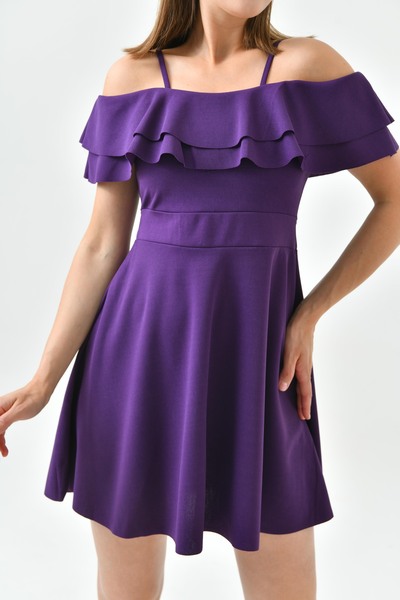 bayansepeti Rochie de absolvire cu prune cu material crepon elastic - Detaliu bretele, două straturi de volan 014