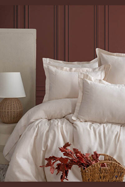 Apricitas HOME Çift Kişilik Bambu Nakışlı Düz Nevresim Takımı Bryce Beige
