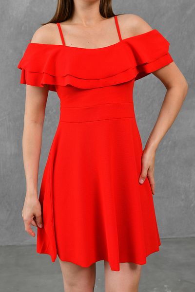 lovebox Red Bell Cut Flounced Short Evening Dress - Thin Straps 014