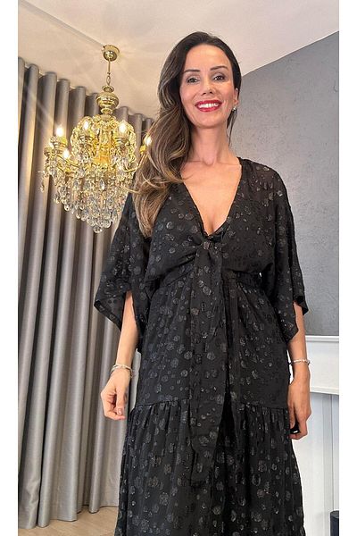 Atelier Derin Bolero din șifon negru cu model strălucitor