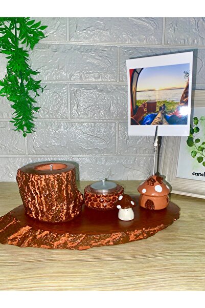 candlove Odun Görünümlü Tealight Mumluk, Mantar Ev Görünümlü Notluk / Fotoğra...
