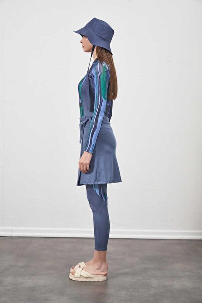 Mevra 3 τεμαχίων Ethnic Indigo Hijab Μαγιό - Μαγιό, καλσόν και φούστα