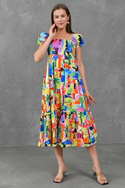 lovebox Кольорове максі-плаття з візерунком Gipe - рукав «принцеса», квадратн...