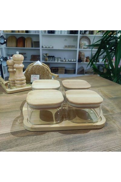 MİEN 4-Piece Real Bamboo Breakfast Set with Bamboo Lid - Snack Bowl Set