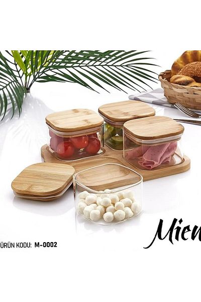 MİEN 4-Piece Real Bamboo Breakfast Set with Bamboo Lid - Snack Bowl Set