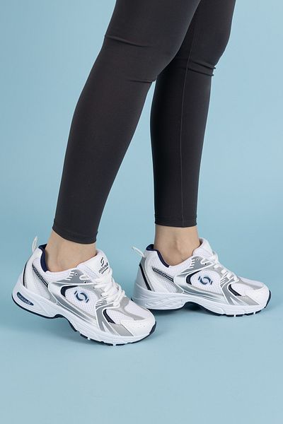 Getcho Pantofi sport albi pentru femei Argento - talpă groasă, detaliu din plasă, potriviti pentru purtarea zilnică și mersului