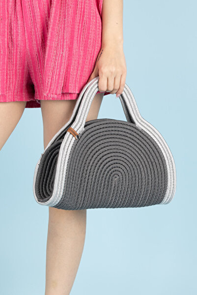 Getcho Ramsey Gray Half Moon Straw Women's Beach Bag Summer Shoulder Model Colorful Large Capacity Design