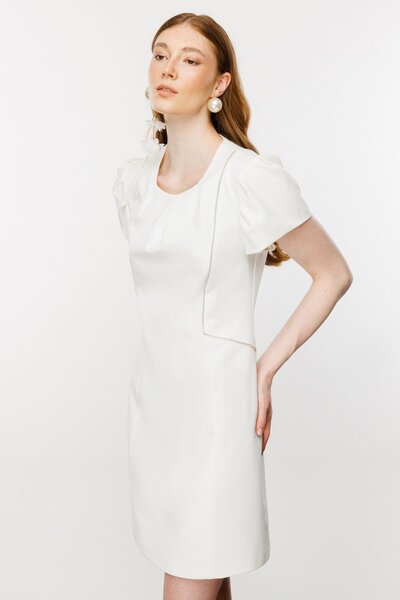 Ekol Taş Şeritli Balon Kol Elbise