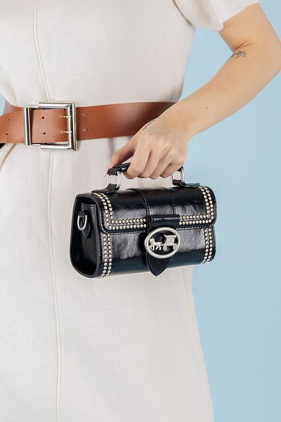Getcho Urbane Women's Black Stone Detailed Buckle Handbag Mini Evening Bag Chain Strap Evening Dress Model