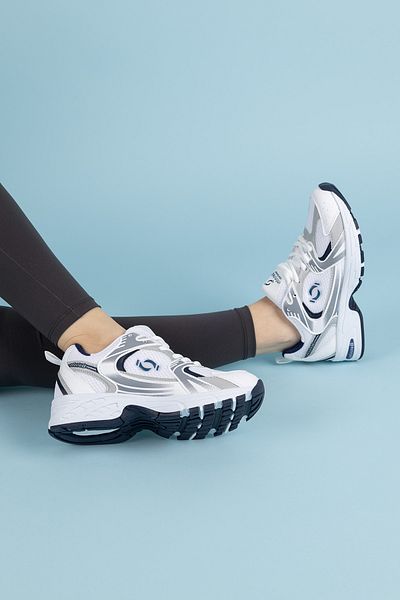 Getcho Pantofi sport albi pentru femei Argento - talpă groasă, detaliu din plasă, potriviti pentru purtarea zilnică și mersului