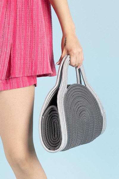 Getcho Ramsey Gray Half Moon Straw Women's Beach Bag Summer Shoulder Model Colorful Large Capacity Design