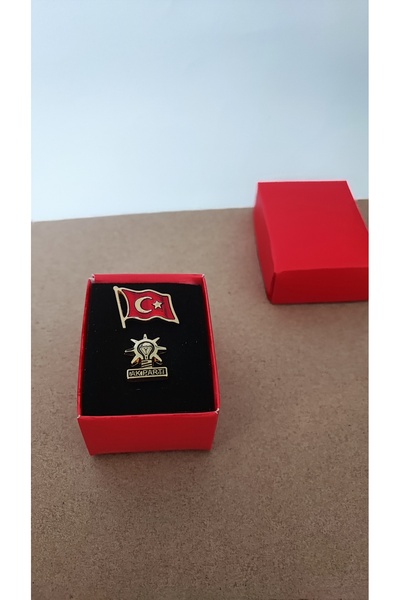 cacatasarım Türk Bayrağı ve Ak Parti Yazılı Yaka Rozetin2'li Set Metal Gold R...