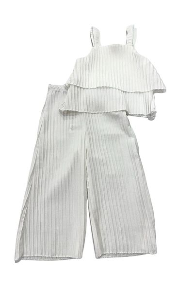 Esterella Girl's Strappy Suit - Ruffle Blouse and Wide Leg Trousers