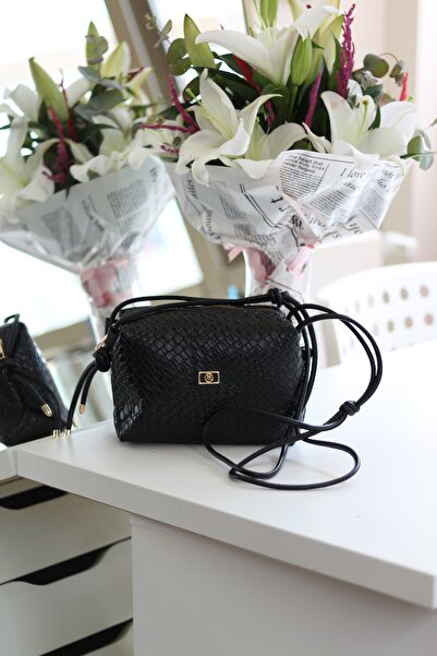 Moom Bag Black Diamond Patterned Thin Knot Shoulder Bag