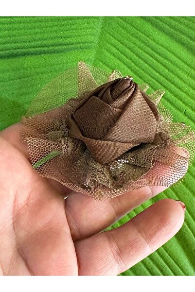 Gönülden Tasarım 6X6 CM TÜLLÜ KAHVERENGİ GÜPÜRLÜ ÇİÇEK BROŞ YAAKA İĞNESİ AKSE...
