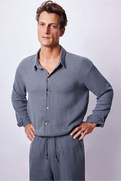 Dear Deer Bamboo Oversize Gray Blue Shirt