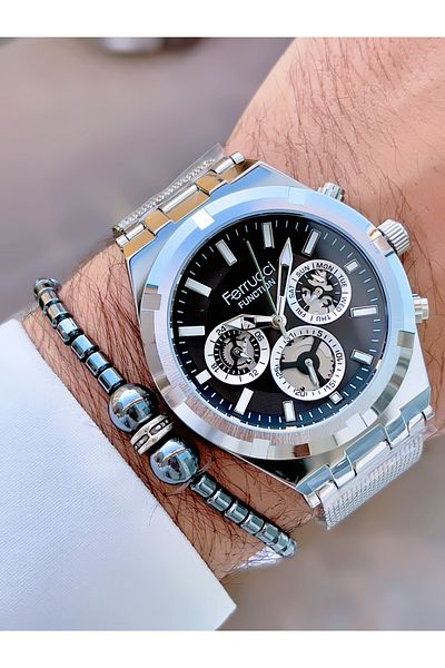 Ferrucci Ferrucci̇ Function New 2024 Steel Mesh Cord Men's Wrist Watch+Bracelet with Gift