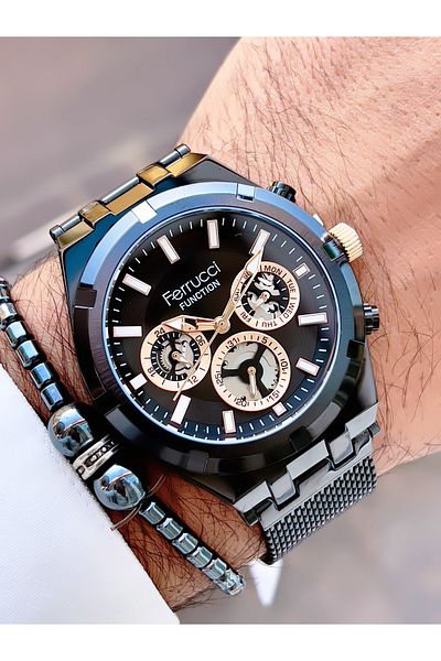 Ferrucci Ferrucci̇ Function New 2024 Steel Mesh Cord Men's Wrist Watch+Bracelet with Gift