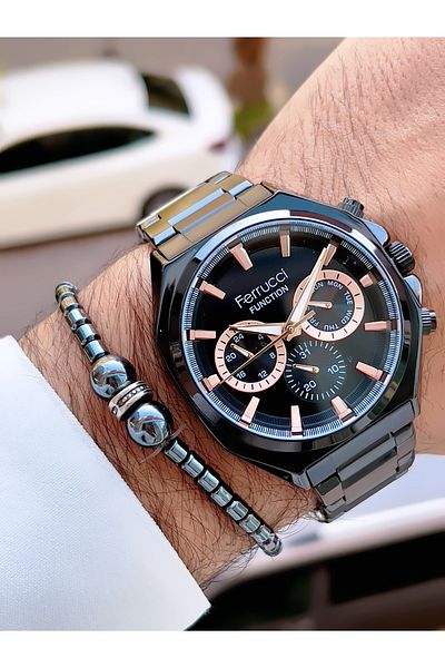 Ferrucci Ferrucci̇ New 2024 Function Steel Men's Wrist Watch + Bracelet with Gift