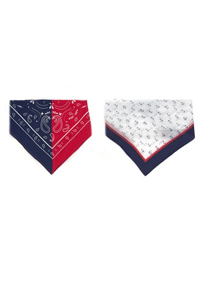 Naz İpek Ethnic Patterned White-Red-Blue Cotton Bandana Set 50x50 Summer Scarf