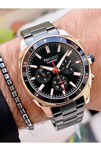 Ferrucci Ferrucci̇ New 2024 Function Steel Men's Wrist Watch + Bracelet with Gift