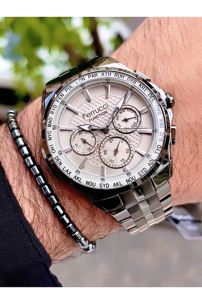 Ferrucci Ferrucci̇ New 2024 Function Steel Men's Wrist Watch + Bracelet with Gift