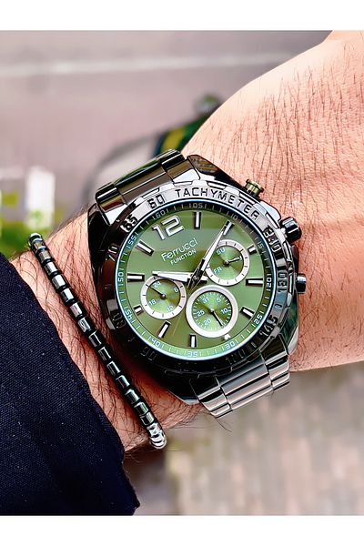 Ferrucci Ferrucci̇ New 2024 Function Steel Men's Wrist Watch + Bracelet with Gift