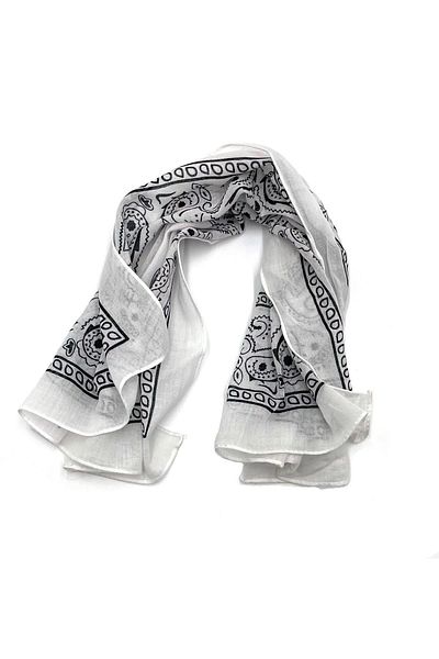 nazipek Ethnic Patterned Cotton White Bandana 50x50cm