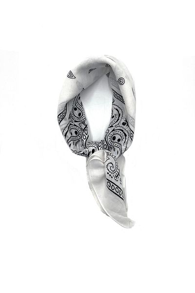 Naz İpek Set of 2 Ethnic Pattern White-Blue Cotton Bandana 50X50 Summer Scarf
