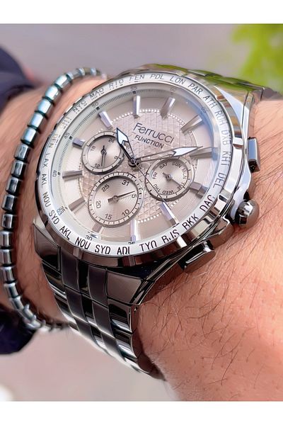 Ferrucci Ferrucci̇ New 2024 Function Steel Men's Wrist Watch + Bracelet with Gift