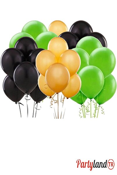 PartylandTR 25 Adet Gold Yeşil Siyah Balon 30cm.
