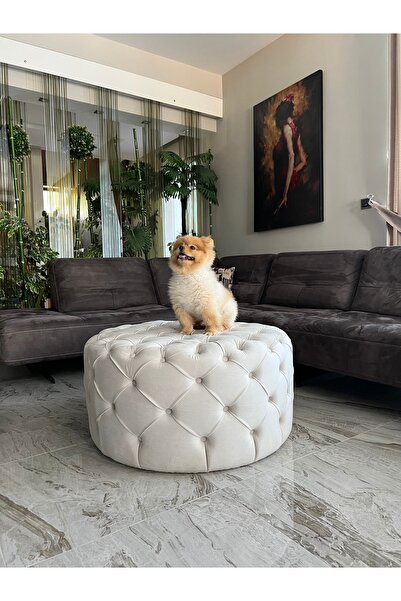 HOLM EV DESİGN Holm Ev Design Yuvarlak Chester Model Kapitoneli Oval Orta Puf