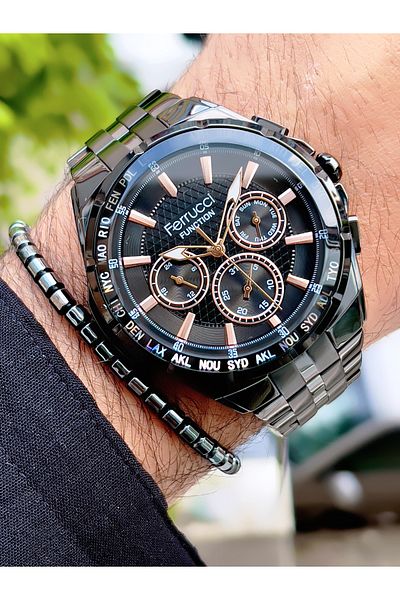 Ferrucci Ferrucci̇ New 2024 Function Steel Men's Wrist Watch + Bracelet with Gift