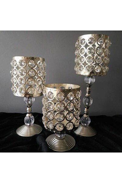 HİLALKRİSTAL KRİSTAL TAŞLI- METAL- ŞAMDAN MUMLUK SET