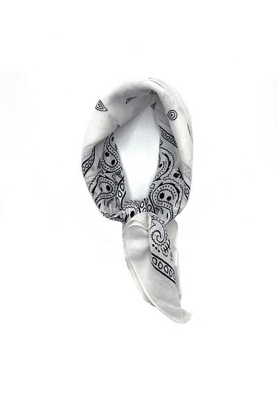 nazipek Ethnic Patterned Cotton White Bandana 50x50cm