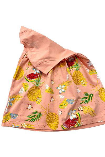 Esterella Watermelon Printed Girl's Dress - Crew Neck and Gathered Design