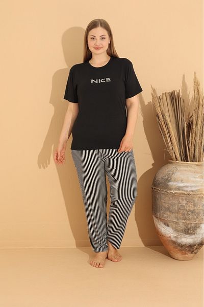wear treasure Plus Size Black Gray Milan Pajama Set